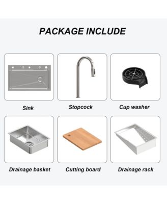 30&amp;#x22; Single Bowl Stainless Steel Drop-In Kitchen Sink with Pull-Down Faucet and Accessories