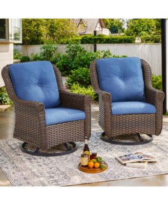 ChrysArm Wicker Patio 2-Piece Swivel Chairs Outdoor Rocking Chair with Thick Deep CushionGuard Olefin Cushion