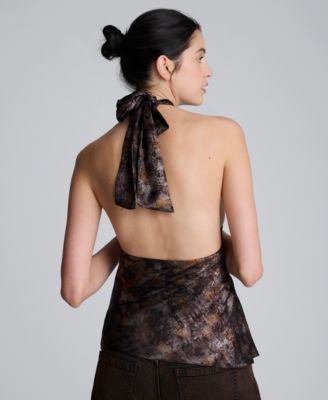 Women's Crossover Printed Metallic Foil Halter Top