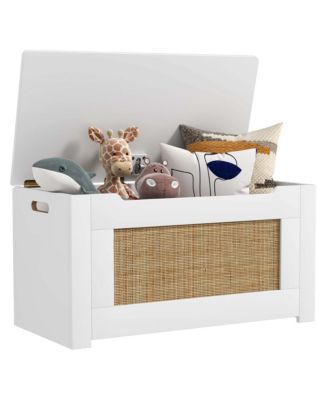 31.5" Toy Chest for Kids Rattan Toy Storage Box with Flip Top Lid & Safety Hinge