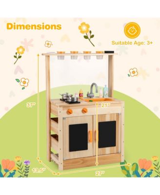 Mud Kitchen for Kids with Planting Pots Stovetops Removable Sink Acrylic Panel