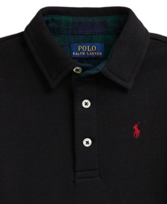 Boys' 2-7 Plaid-Trim Fleece Polo-Collar Sweatshirt