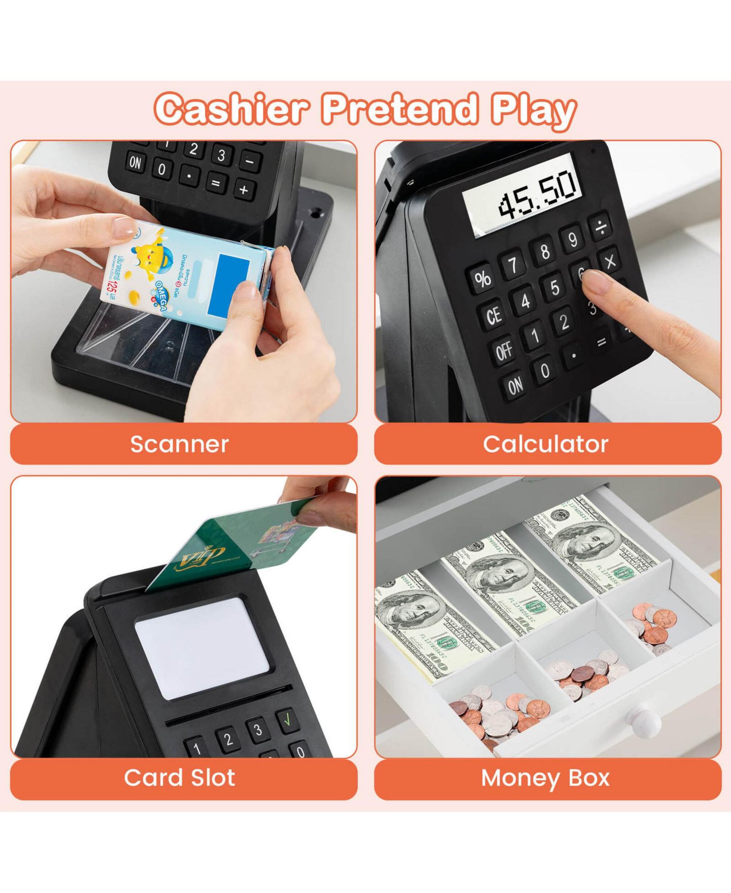 Детская игрушка Costway Kids Grocery Store with Shopping Cart Cash Register Scanner, цвет: Assorted Pre-Pack — фото 7