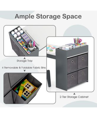 Kids Art Table &amp; Chairs Set with Paper Roll Wooden Craft Study Desk Active Play