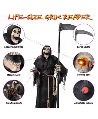 Halloween Grim Reaper 6FT Animated with Scythe Motion Activated AC 100V-240V Yard Haunted House Decor 2025