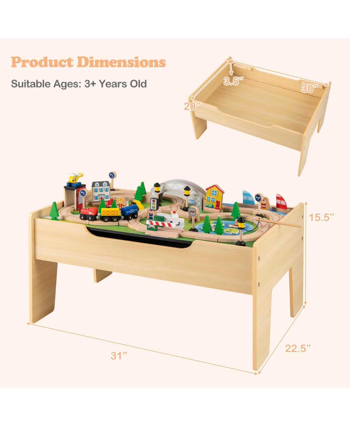 Costway Boys All-in-One Activity Table with Reversible Blackboard & Map Tabletop