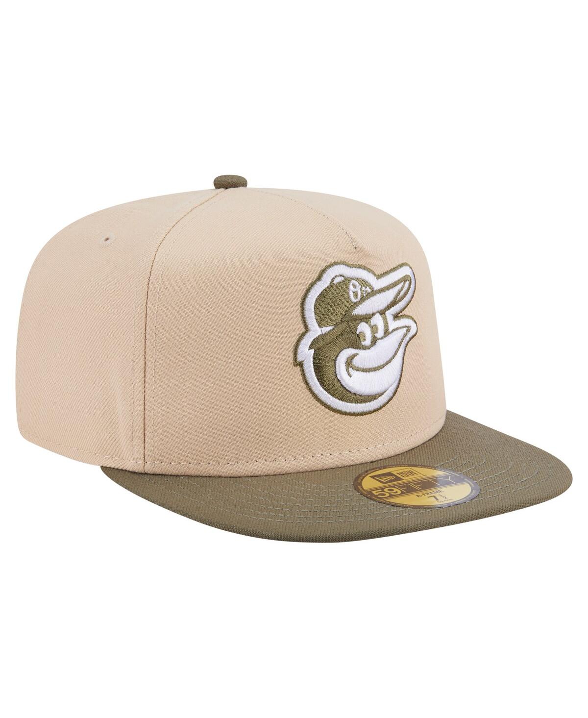 New Era Men's Light Beige/olive Baltimore Orioles Two-tone Color Pack A-frame 59fifty Fitted Hat In Brown
