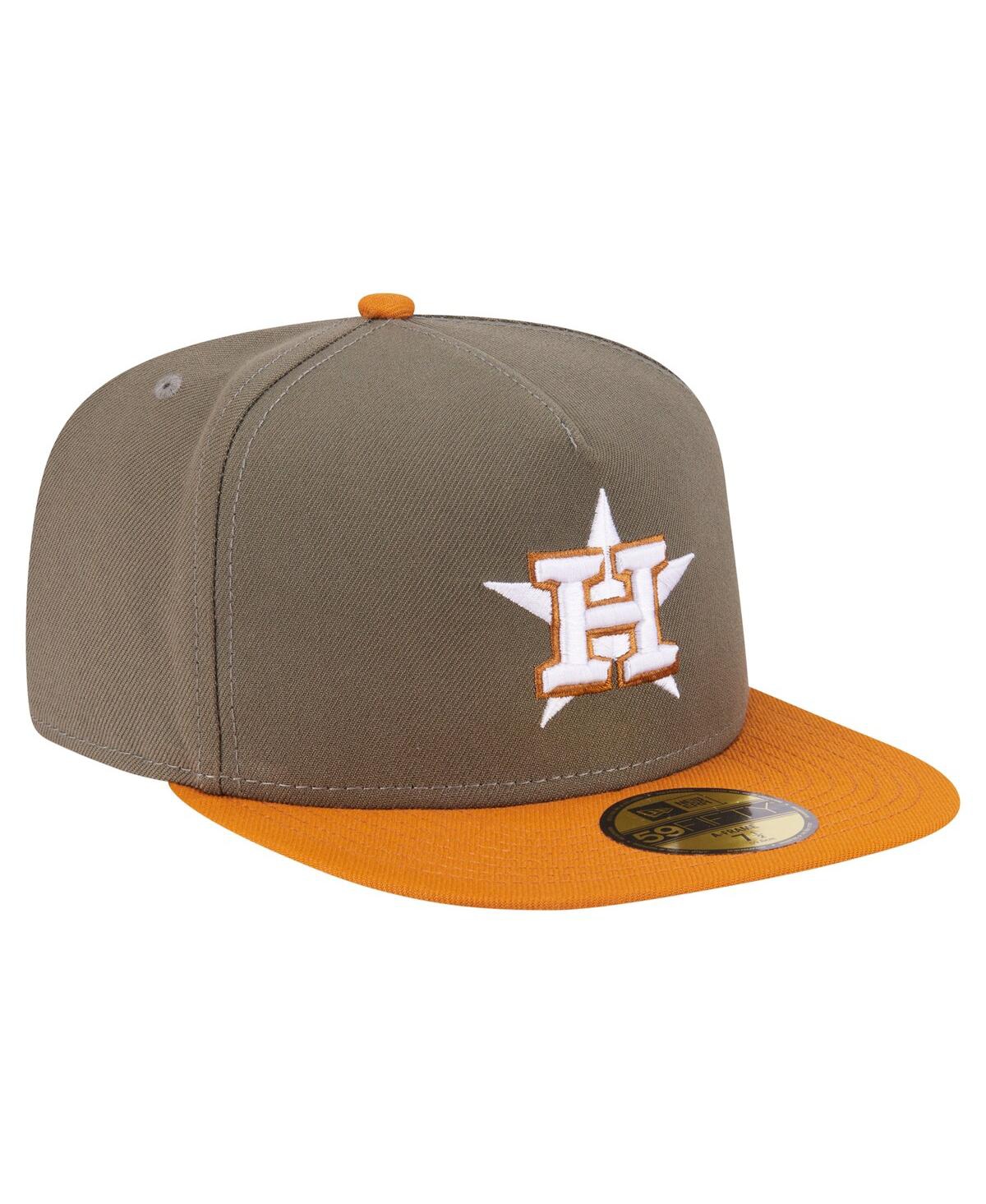 New Era Men's Olive/orange Houston Astros Two-tone Color Pack A-frame 59fifty Fitted Hat In Green