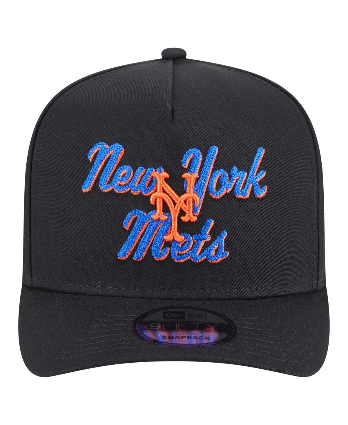 New Era Men's Black New York Mets Chainstitch 9fifty A-frame Snapback Hat In Black