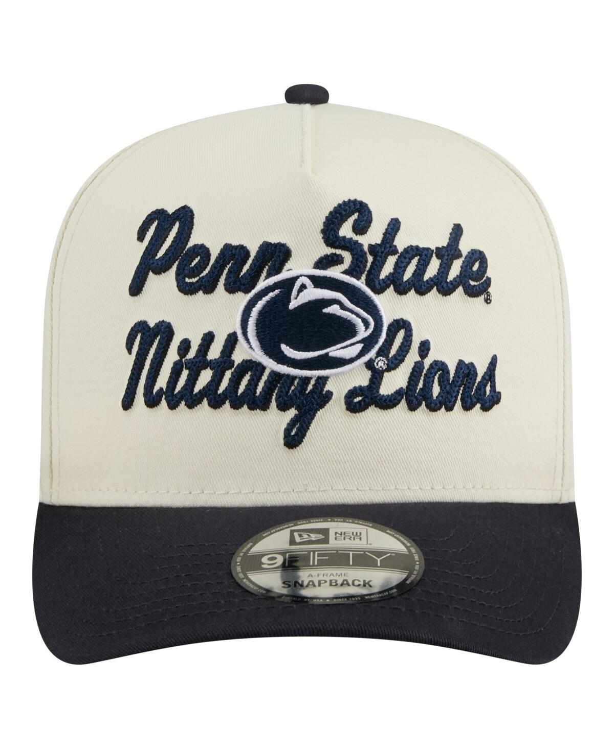 New Era Men's Cream/navy Penn State Nittany Lions Vintage Chainstitch 9fifty A-frame Snapback Hat In Neutral