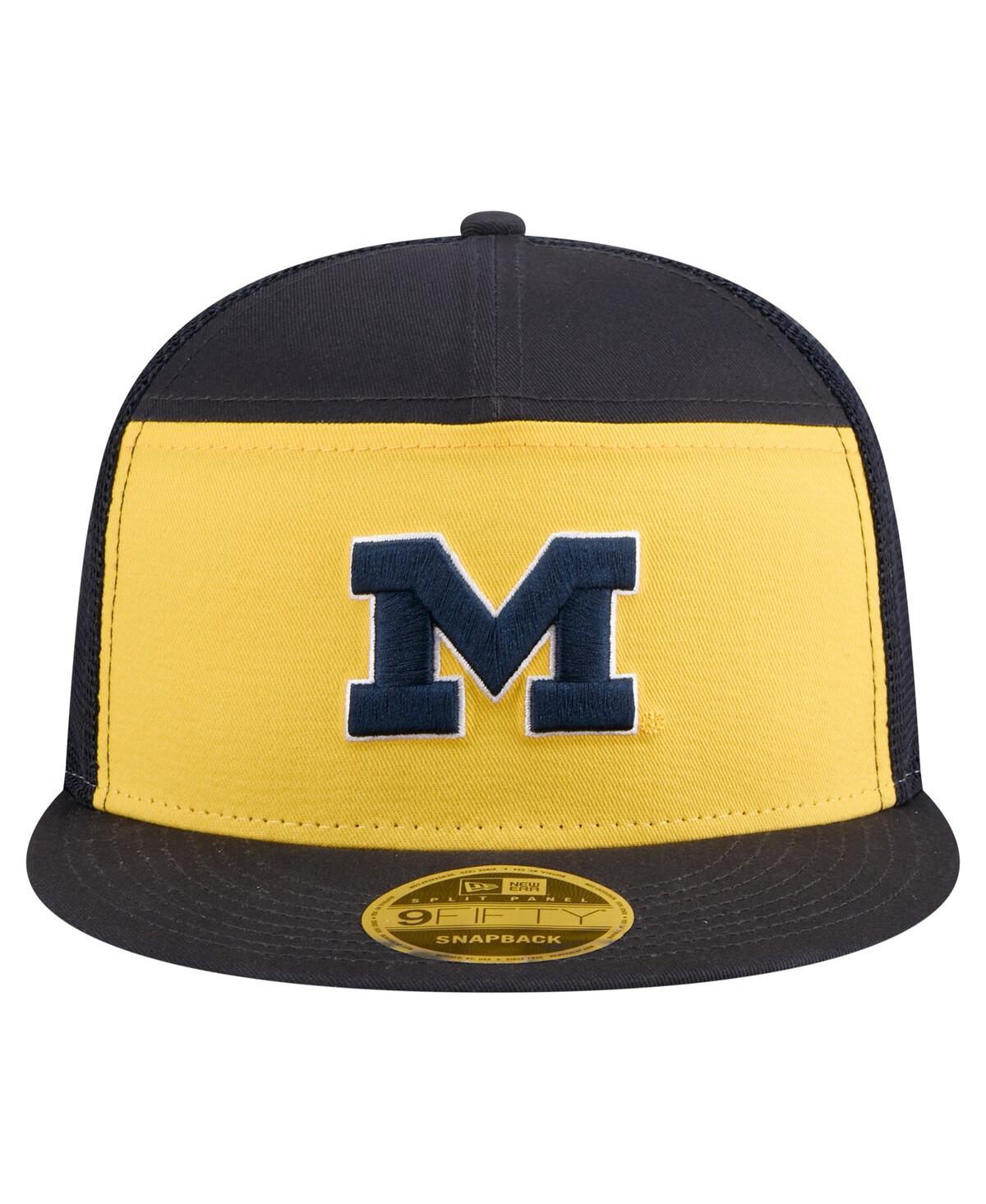 New Era Men's Black/maize Michigan Wolverines Outdoor Wide Panel 9fifty Snapback Trucker Hat In Yellow