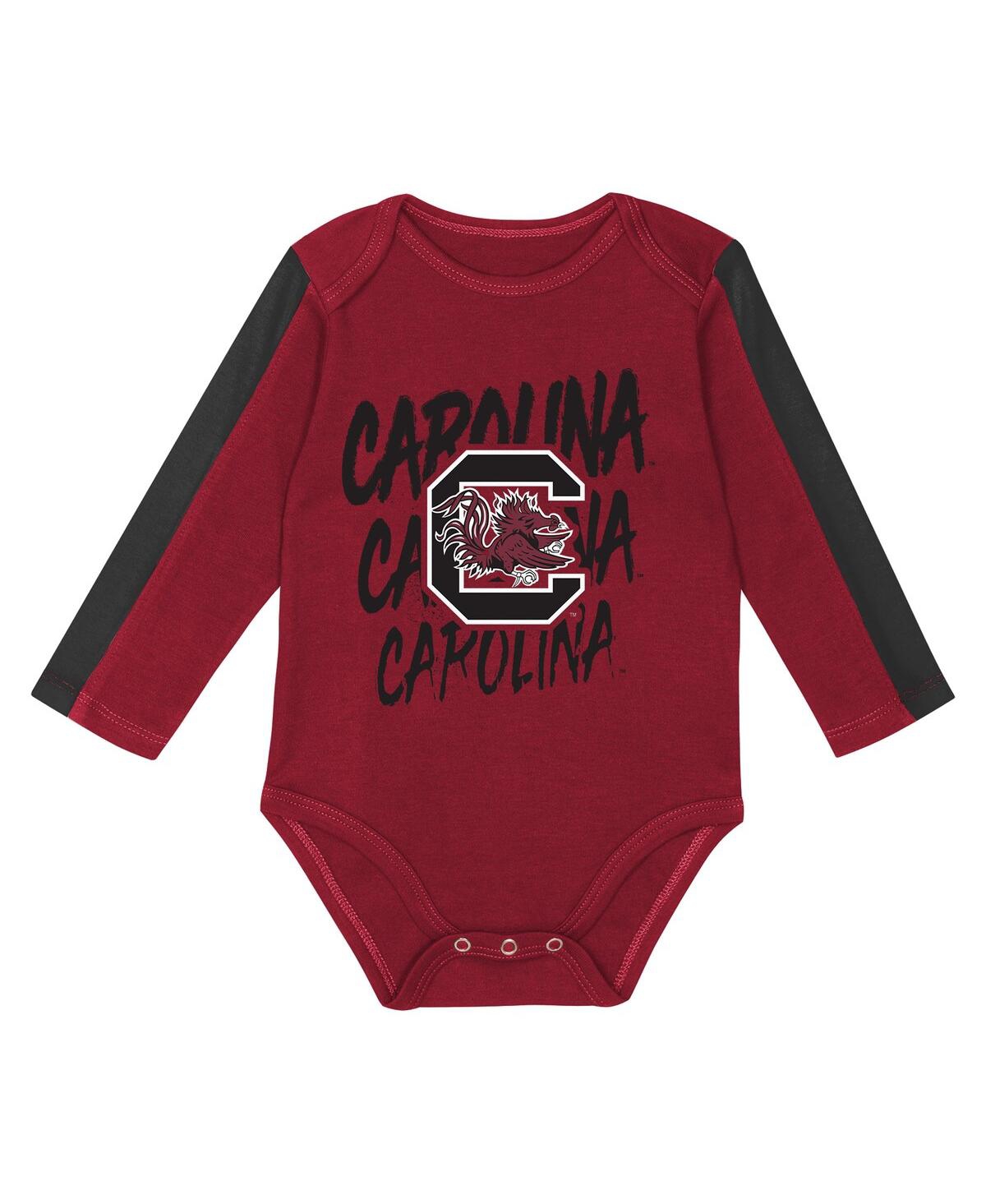 Outerstuff Baby Boys And Girls 3-piece Garnet/black South Carolina Gamecocks Double Down Bodysuit And Pants Set In Multi