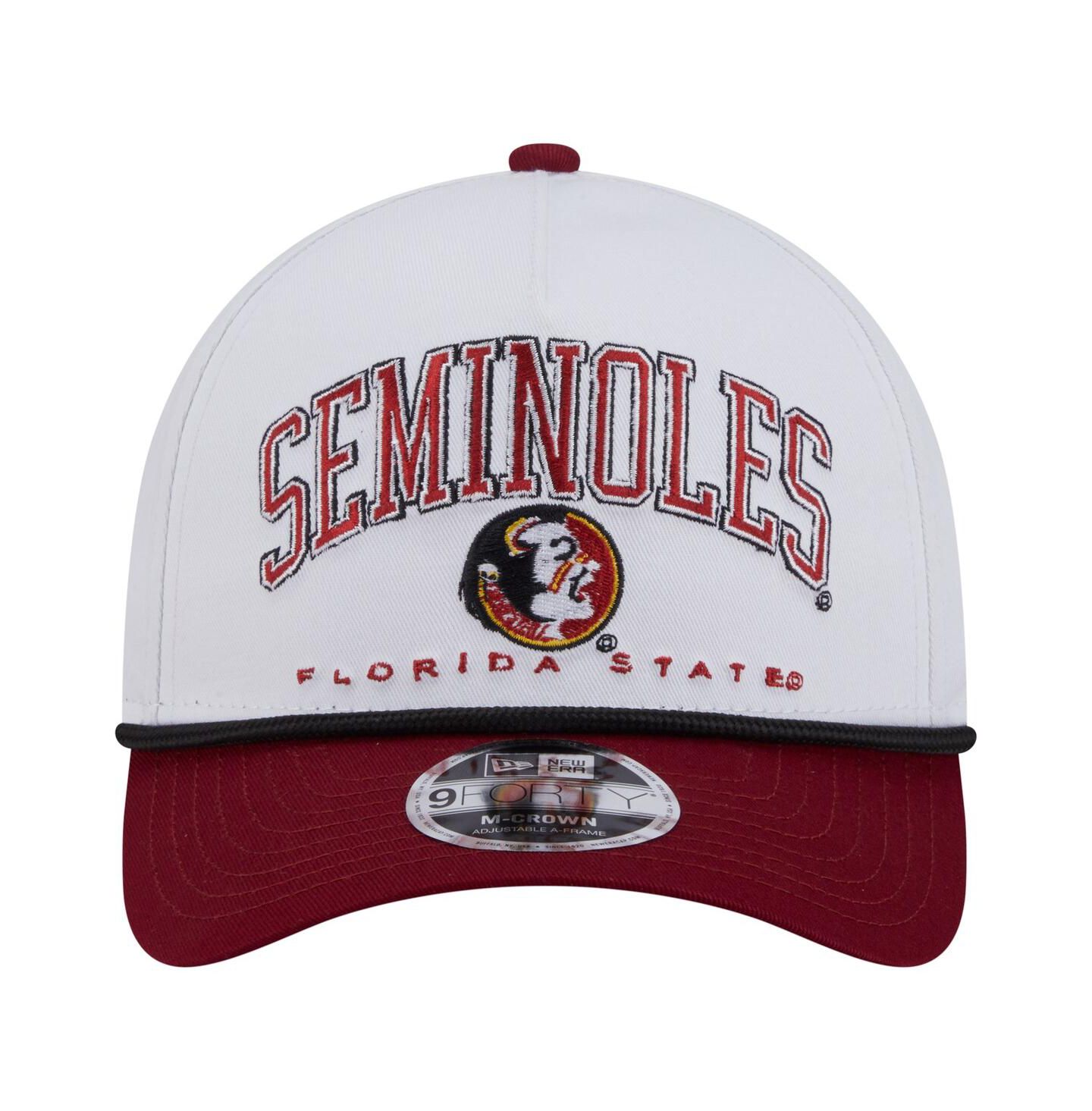 Мужская кепка New Era White/Garnet Florida State Seminoles Arch Two-Tone Rope 9FORTY A-Frame M-Crown Adjustable Hat — фото 5