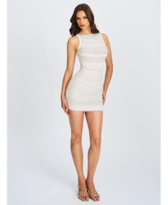 Women Iliana White Pearl Chain Embellished Midi Dress