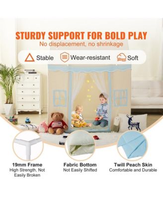 Kids Tent with Mat Windows Cozy Beige Fort for Boys and Girls