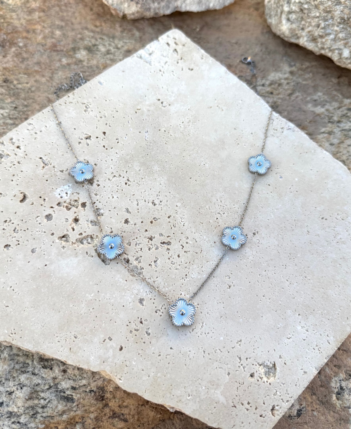 Adornia Silver Plated Stainless Steel Tarnish-resistant 5-leaf Clover Station Necklace In Metallic