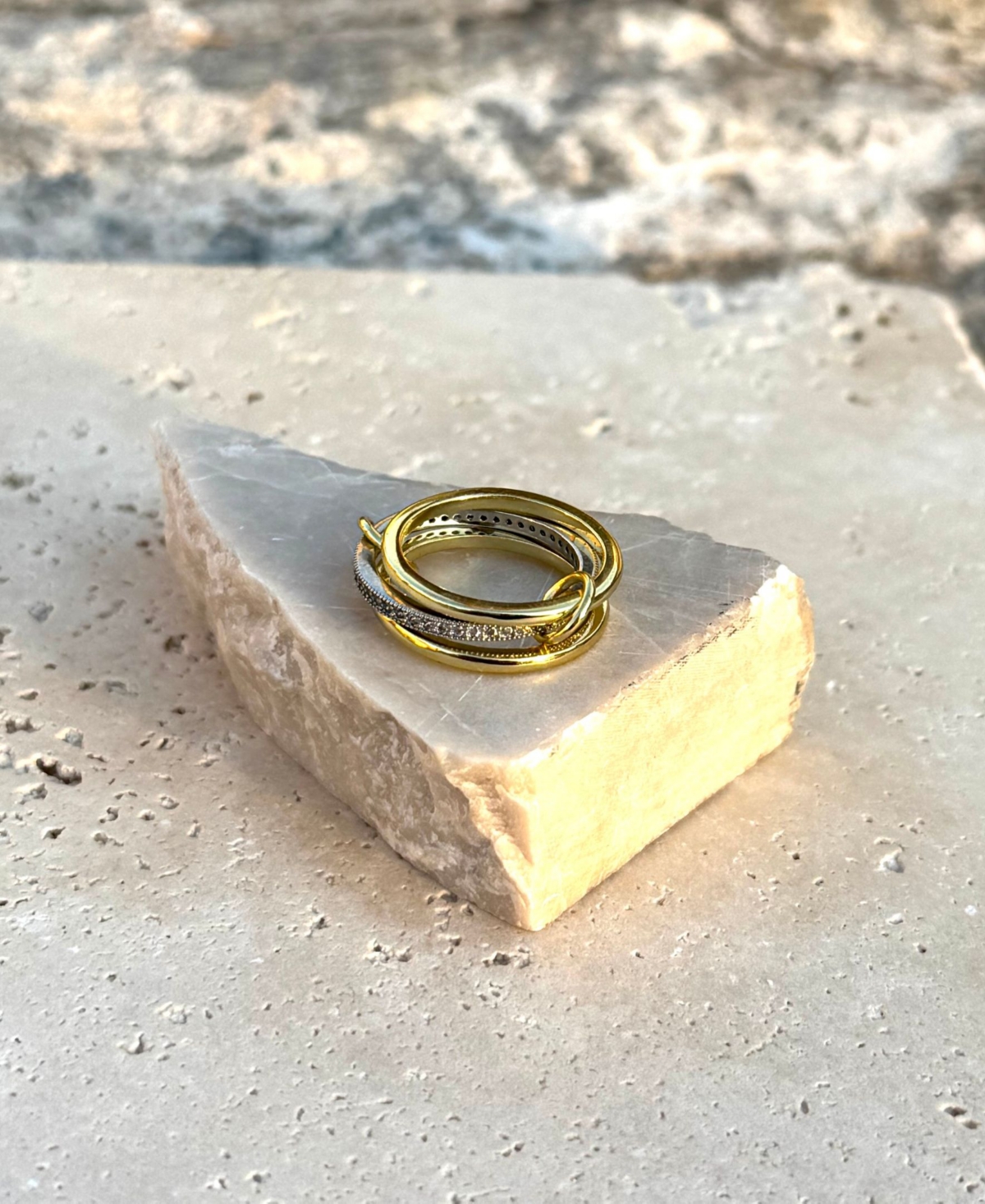 Adornia 14k Gold And Silver Plated Connected 3-piece Ring Stack In Gold