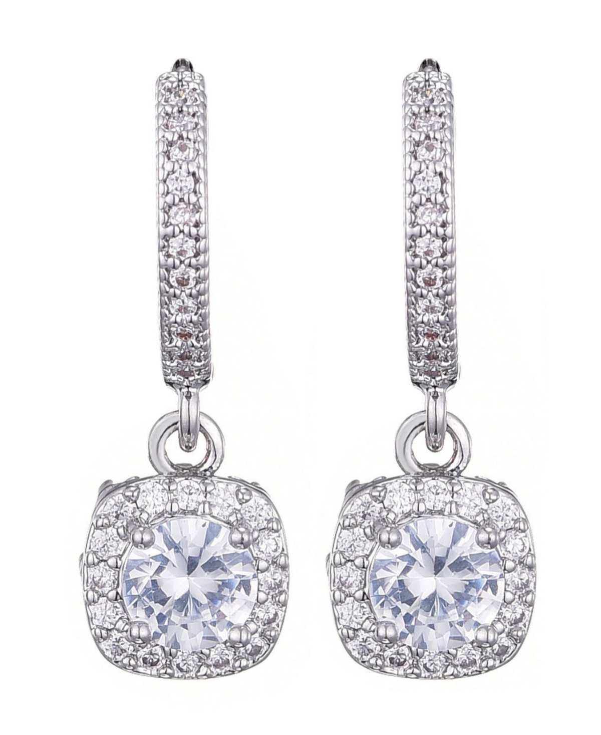 Adornia Silver Plated Cushion Halo Cz Huggie Earrings In Metallic