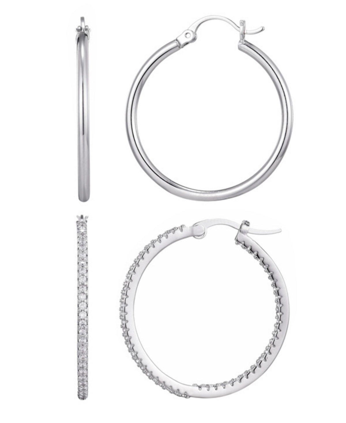 Adornia Silver Cz Infinity And Plain Hoop Earrings Set In Silver