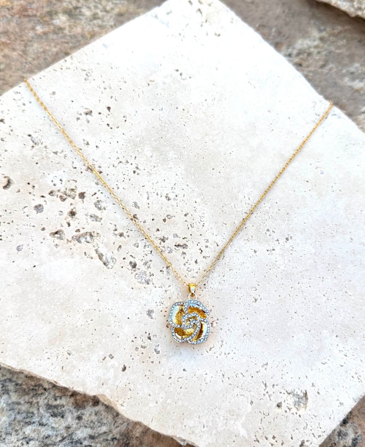 Adornia Gold Crystal Encrusted Flower Pendant Necklace In Gold
