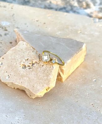 Gold CZ Open Band Clover Ring