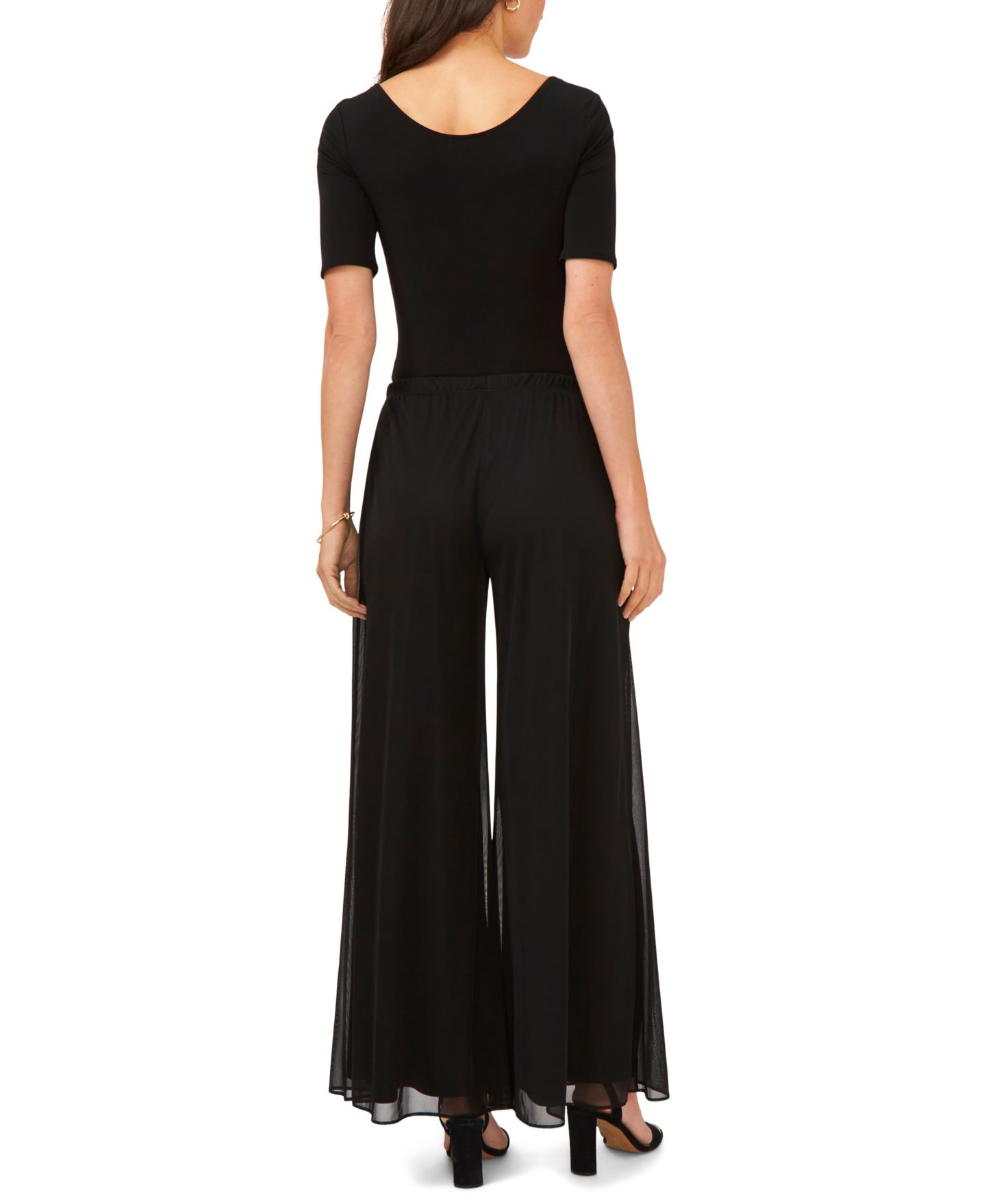 Женские брюки MSK Petite Mesh Wide-Leg Dress Pants, цвет: Чёрный — фото 3