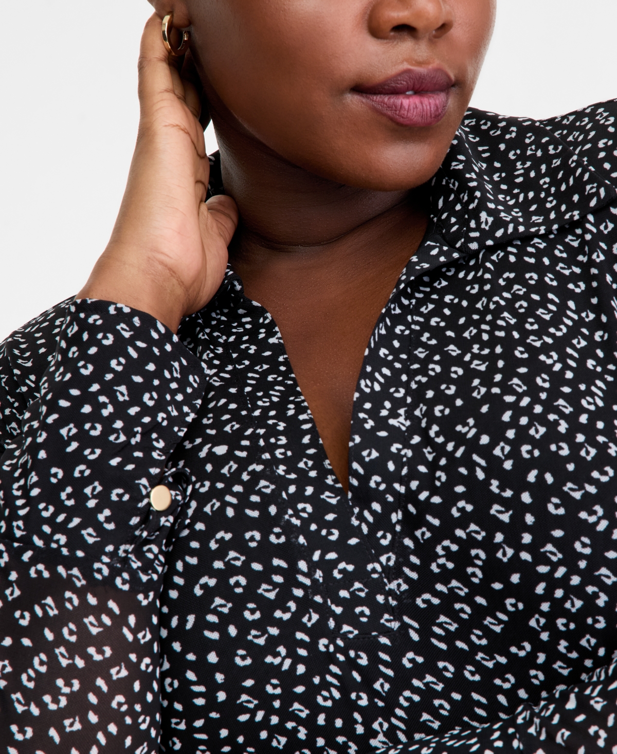 I.n.c. International Concepts Plus Printed Collared Mesh Top, Macy's Exclusive