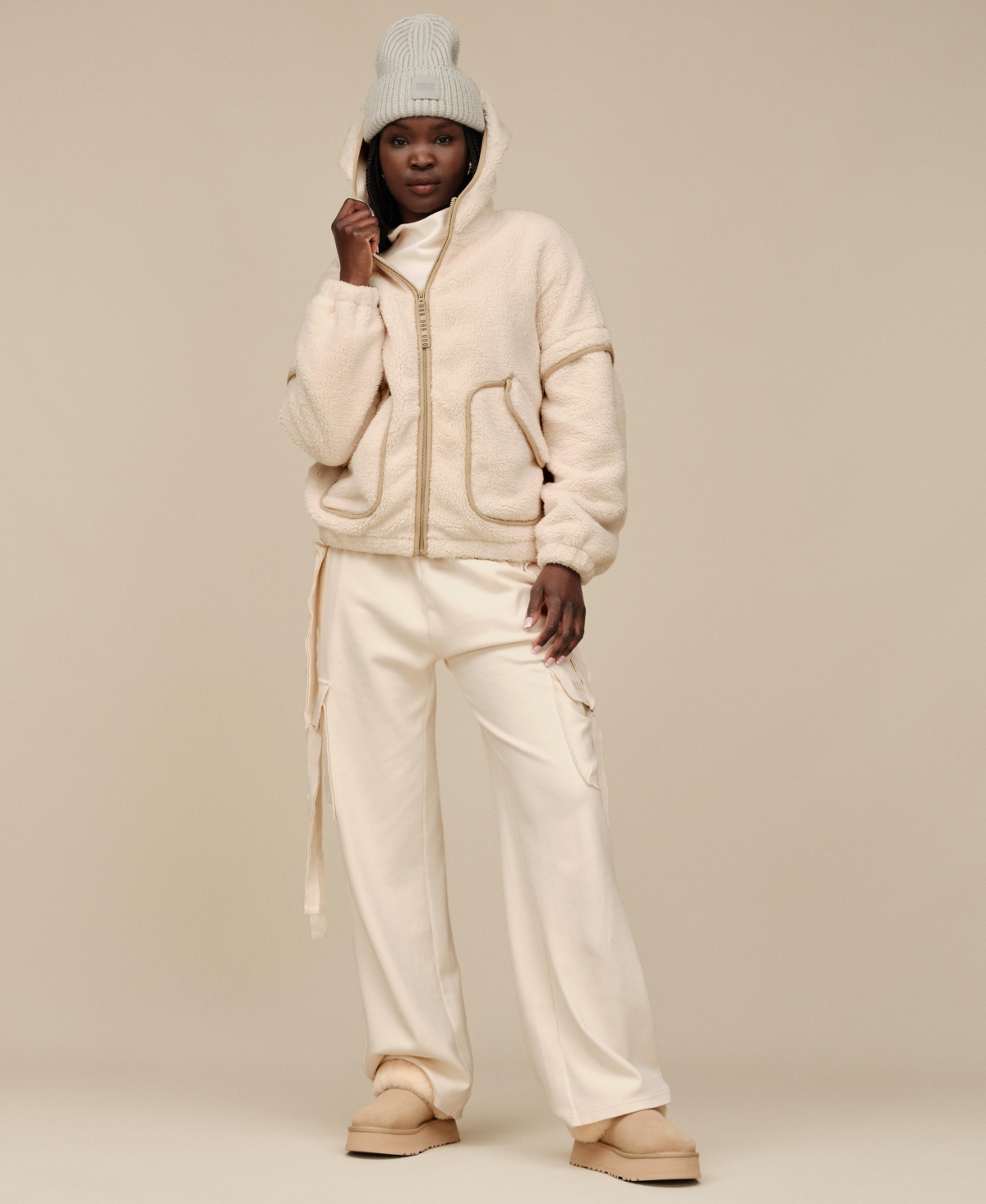 Ugg Women's Mariella Fluff Stand Collar Zip Hoodie - Cream