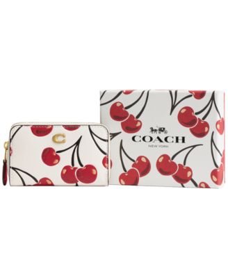 Boxed Essential Cherry Print Leather Zip Around Card Case