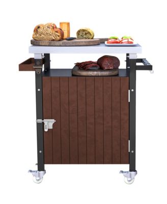 27"W Stainless Steel, Metal Storage Cabinet, Hooks, Bottle Opener, Gas Line Hole, Wheels Grill Cart