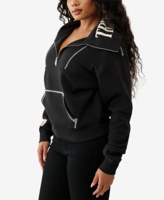 Women's Contrast Stitch Half Zip Pullover Sweatshirt