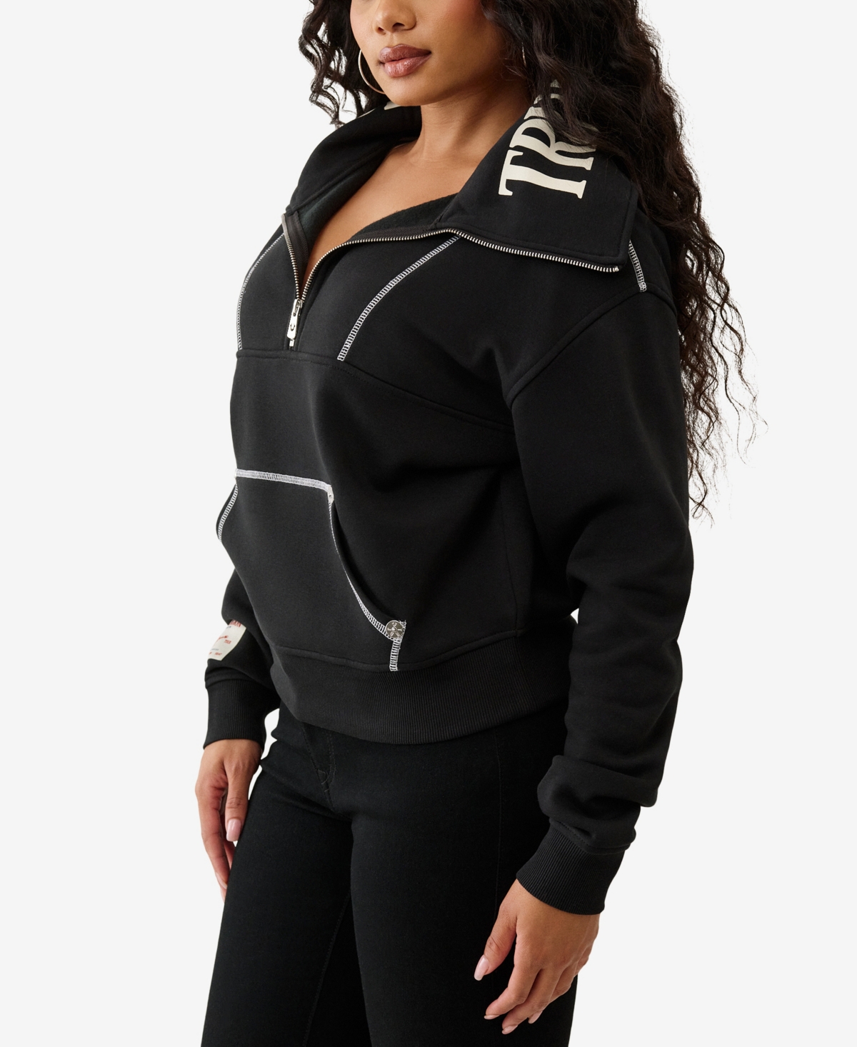 True Religion Women's Contrast Half Zip Pullover In Black