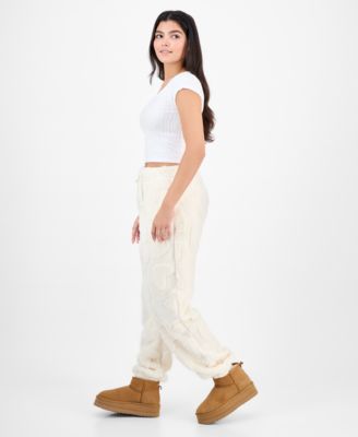 Rebellious One Juniors' Embossed Sherpa Jogger Pants
