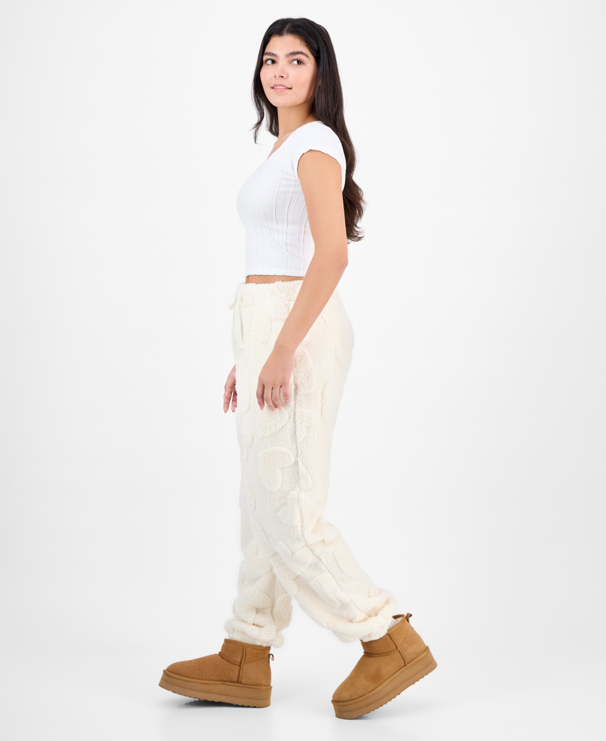 Rebelious One Rebellious One Juniors' Bow-embossed Fleece Jogger Pants In White