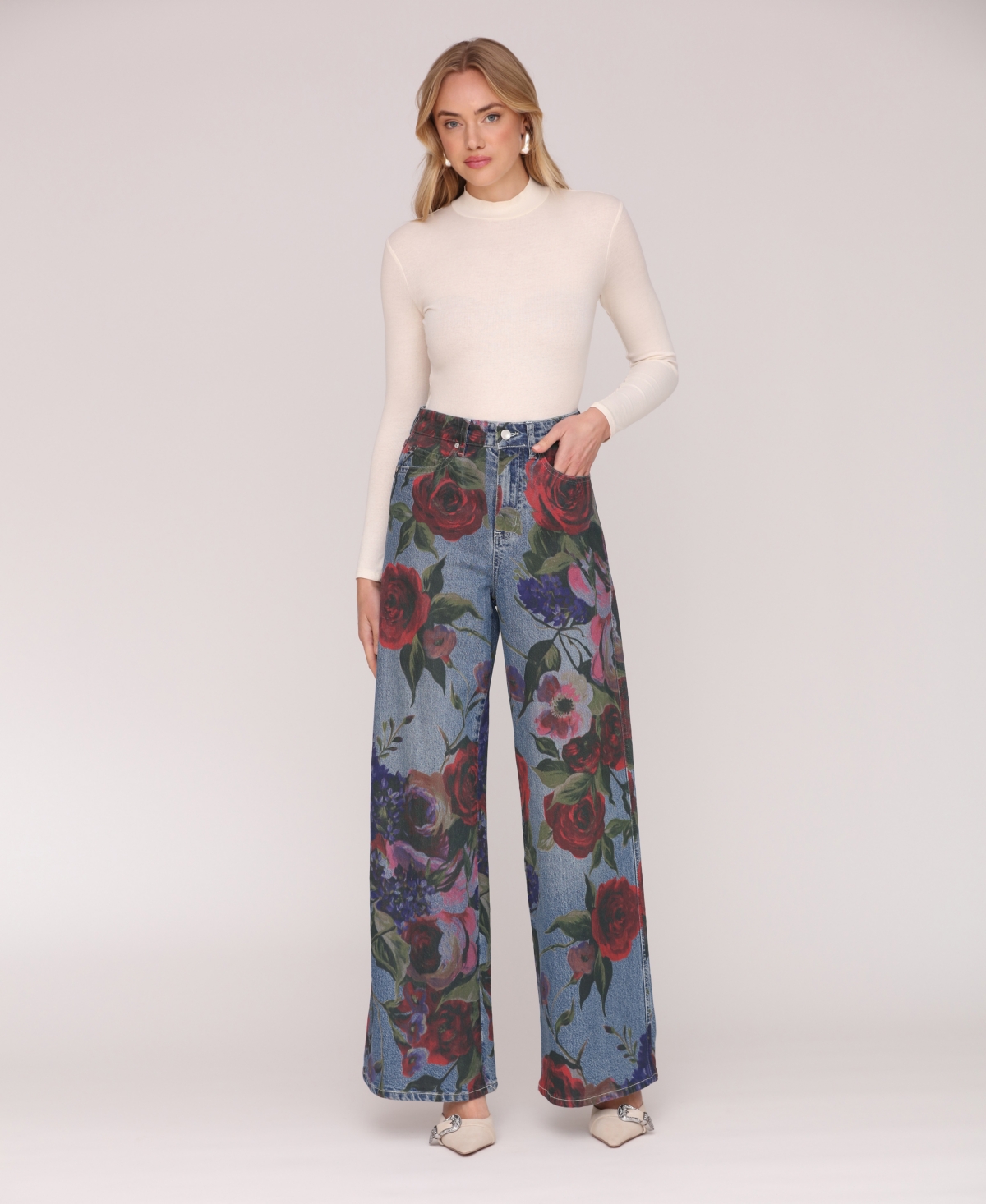 Avec Les Filles Printed High-rise Wide-leg Jeans In Multi