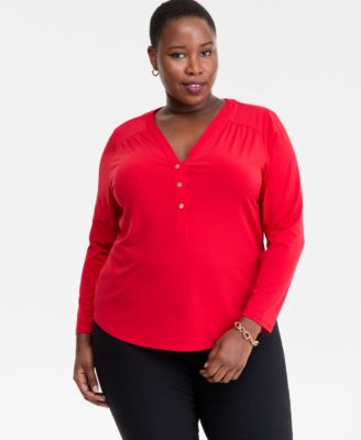 I.N.C. International Concepts - Plus Size V-Neck Long-Sleeve Top