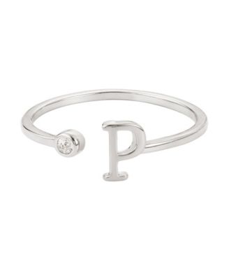 Silver Adjustable CZ Initial Ring