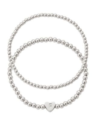 Silver Ball Bead Initial Bracelet Set