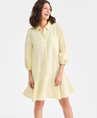 Women's 100% Linen Flounce Shirtdress, Created for Macy's