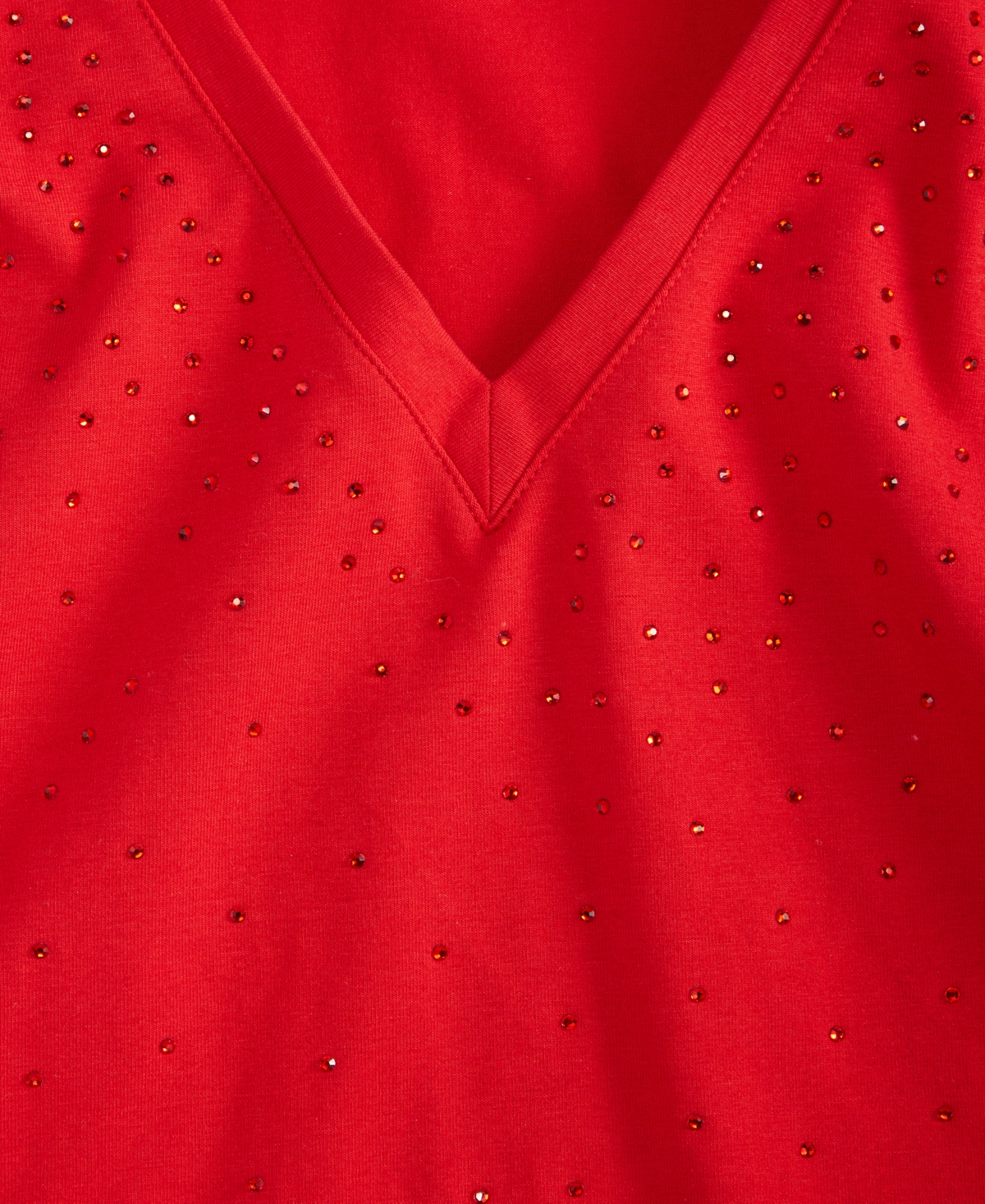 Inc International Concepts Plus Size V-neck Rhinestone-embellished Top, Macy's Exclusive In Red