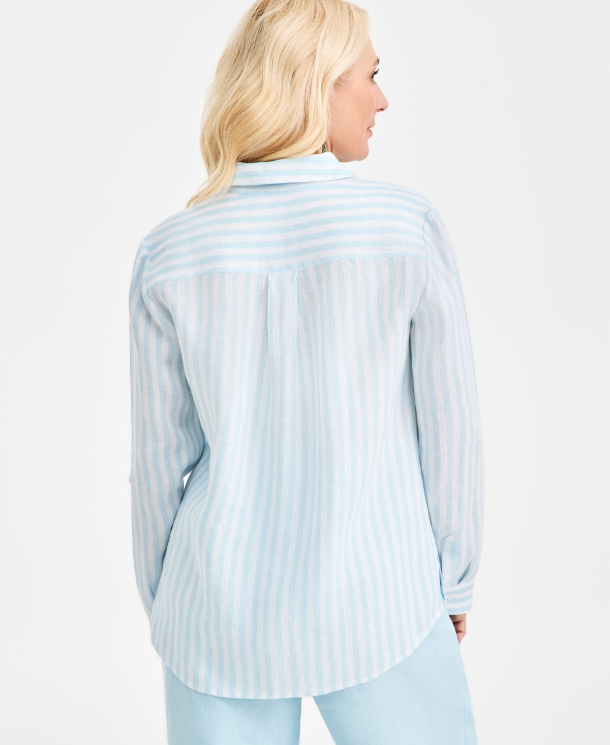 Charter Club Women's 100% Linen Stripe Roll-Tab-Sleeve Shirt, Macy's Exclusive