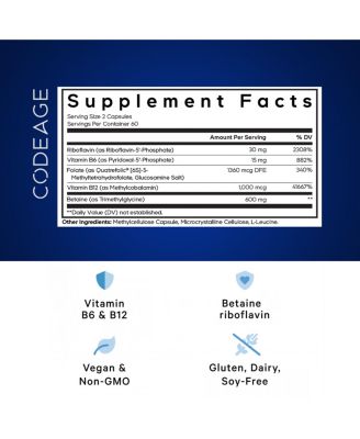 Methylfolate B Complex Supplements, Methylcobalamin 1000mcg Methylated Vitamin B12, Riboflavin, Betaine, Methylation Cycle MTHFR 120 Capsules