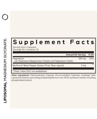 Liposomal Magnesium Glycinate Supplement - Magnesium Bisglycinate Pills - BioPerine Black Pepper - Liposomal Delivery - Non-GMO, Gluten-Free Mineral - 120 Capsules