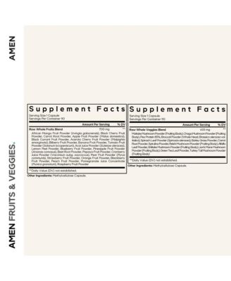 Amen Fruits + Veggies Vitamins Bundle, Raw Whole Food Multivitamin Capsules, Greens Vegetables, Red Fruits & Berries Blend, Fibers + Phytonutrients Superfood Minerals Supplement, Non-GMO, 180 ct