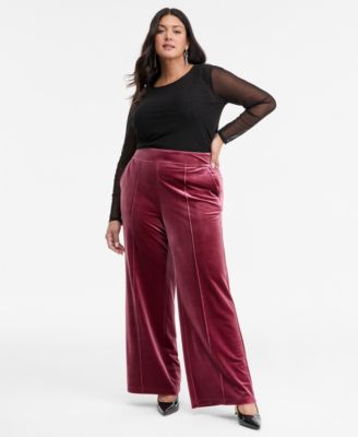 Plus Size High-Rise Wide-Leg Velvet Pants, Created for Macy's