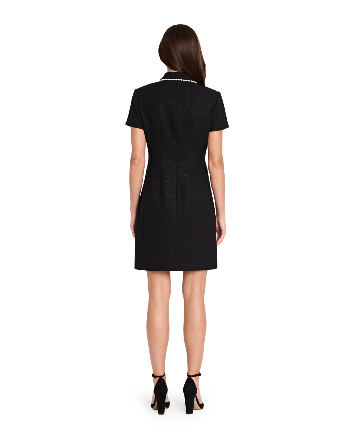 Tahari Asl Faux Pearl Trim Tweed Dress In Black