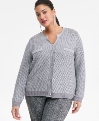 I.N.C. International Concepts - Plus Size Metallic Shine Cotton Cardigan