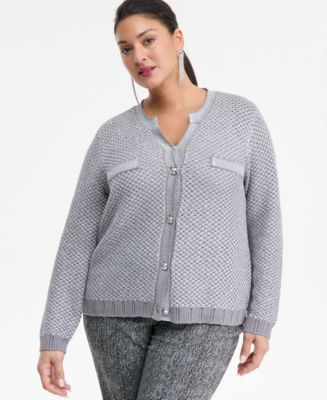 I.N.C. International Concepts Plus Size Metallic Shine Cotton Cardigan, Macy's Exclusive - Macy's