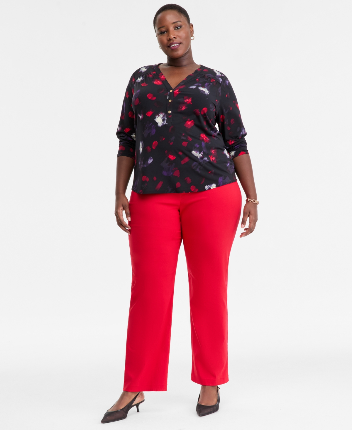 I.n.c. International Concepts Plus Printed Long-Sleeve Top, Macy's Exclusive