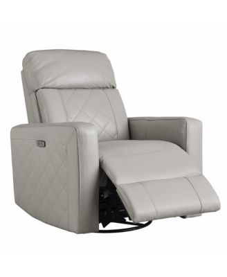 Soho Wood Leather Power-USB Glider Recliner in Cloud Gray